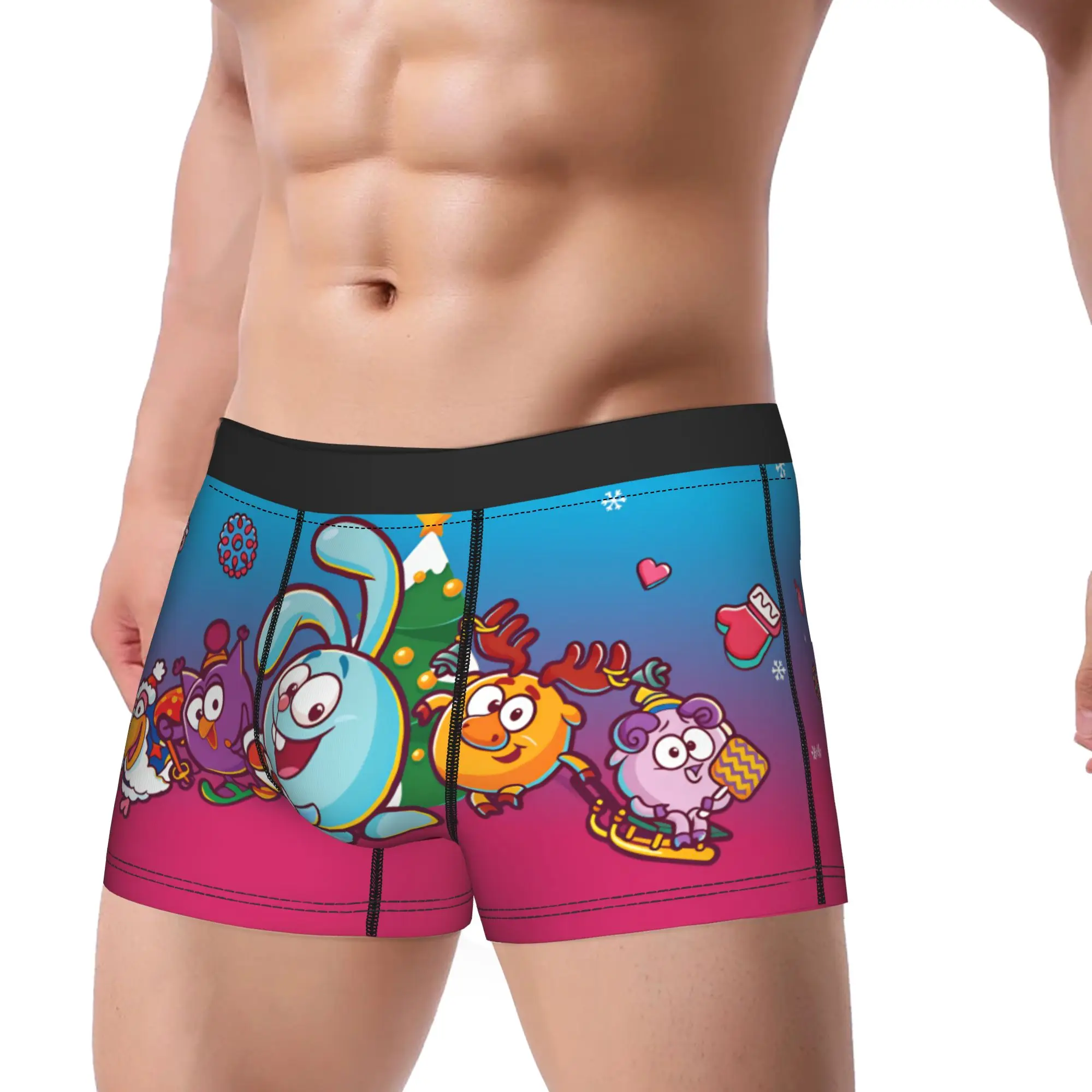 Kikoriki Christmas Cartoon Characters Winter Theme Underwear  Comfortable Underpants Pattern Boxer Brief Pouch Boxer Shorts
