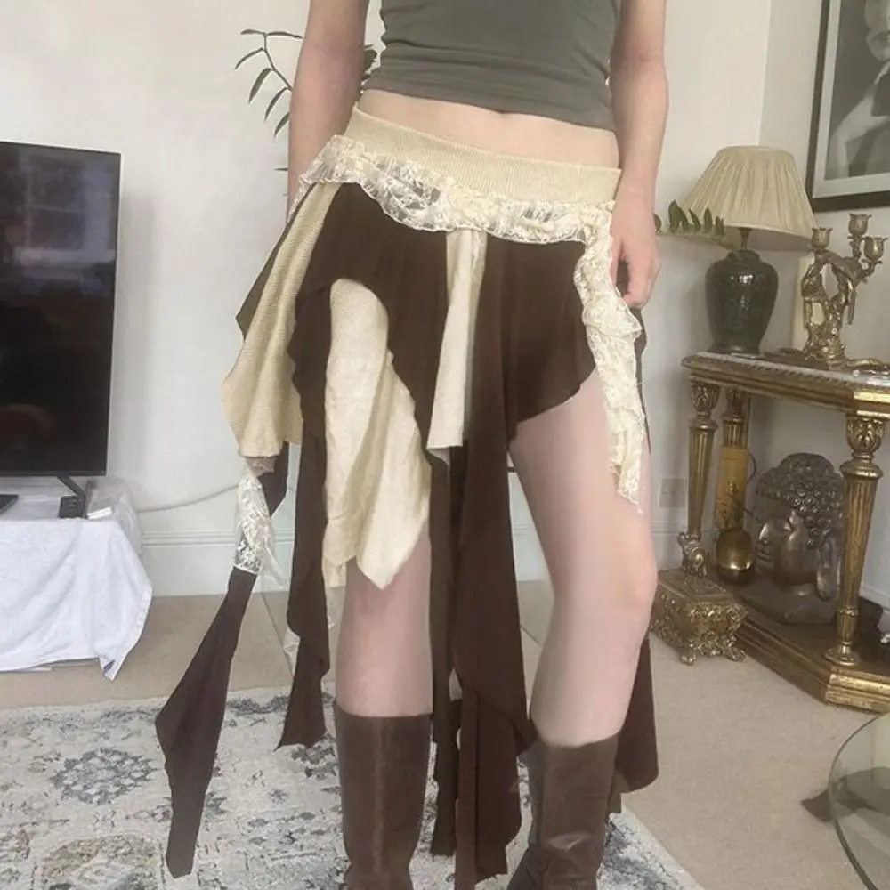 شبكة زهرة الفتيات تنورة قصيرة صغيرة متعددة الطبقات عالية الخصر الدانتيل ألف خط تنورة المراهقين كعكة فستان الربط غير النظامية تنورة الفتيات #2