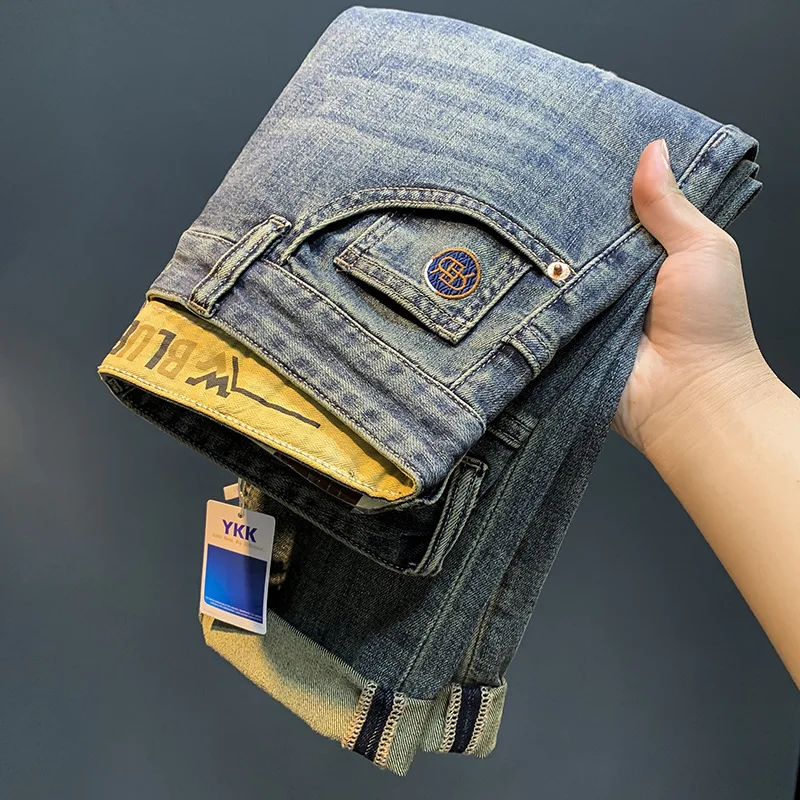 Summer Thin American Jeans Men's Trendy Retro Loose Elastic Casual Pants2024New Straight Trousers