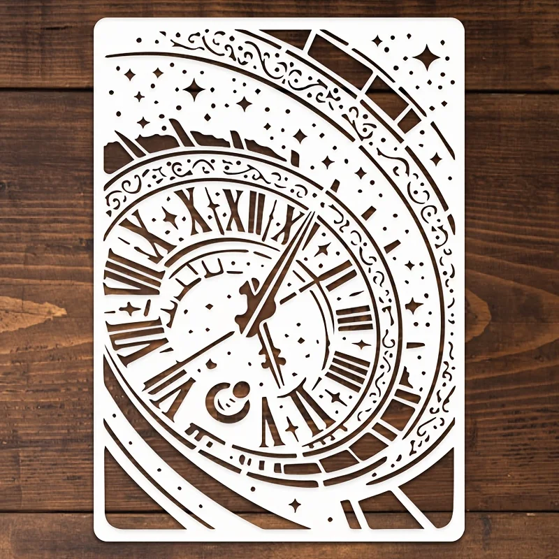 Spiralförmige Uhr- & Sternschablone für DIY-Bastelarbeiten, Malerei an Wänden, Böden, Fliesen, leicht zu reinigen, Farbe geeignet für Heimdekoration, Böden, Wände