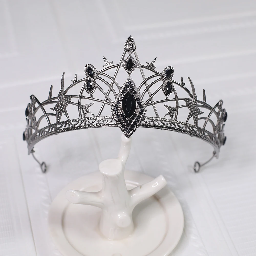 1pc Luxurious Elegant Crystal Hair Accessory Black Retro Baroque Crown Suitable Men Women Wear Jewelry Parties Ceremonies Tiaras