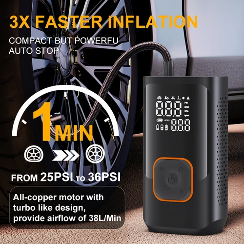 Imagen 2 del producto Inflador de neumáticos recargable YIJU, Inflador de neumáticos de coche inalámbrico Digital para bolas de bicicleta de motocicleta, bomba de aire de compresor portátil