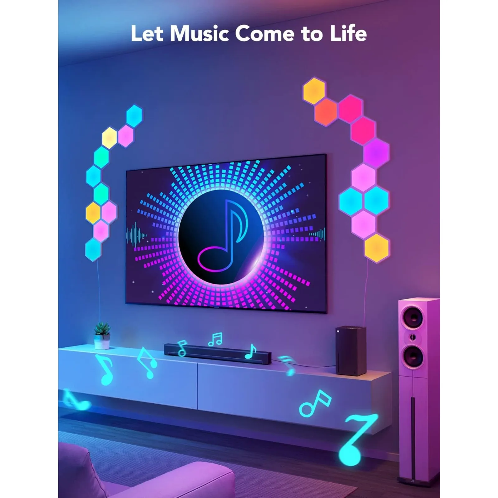 US Glide Hexa Light Panels, RGBIC Hexagon LED Wall Lights, Wi-Fi Smart Home Decor Creative Wall Lights with Music Sync,