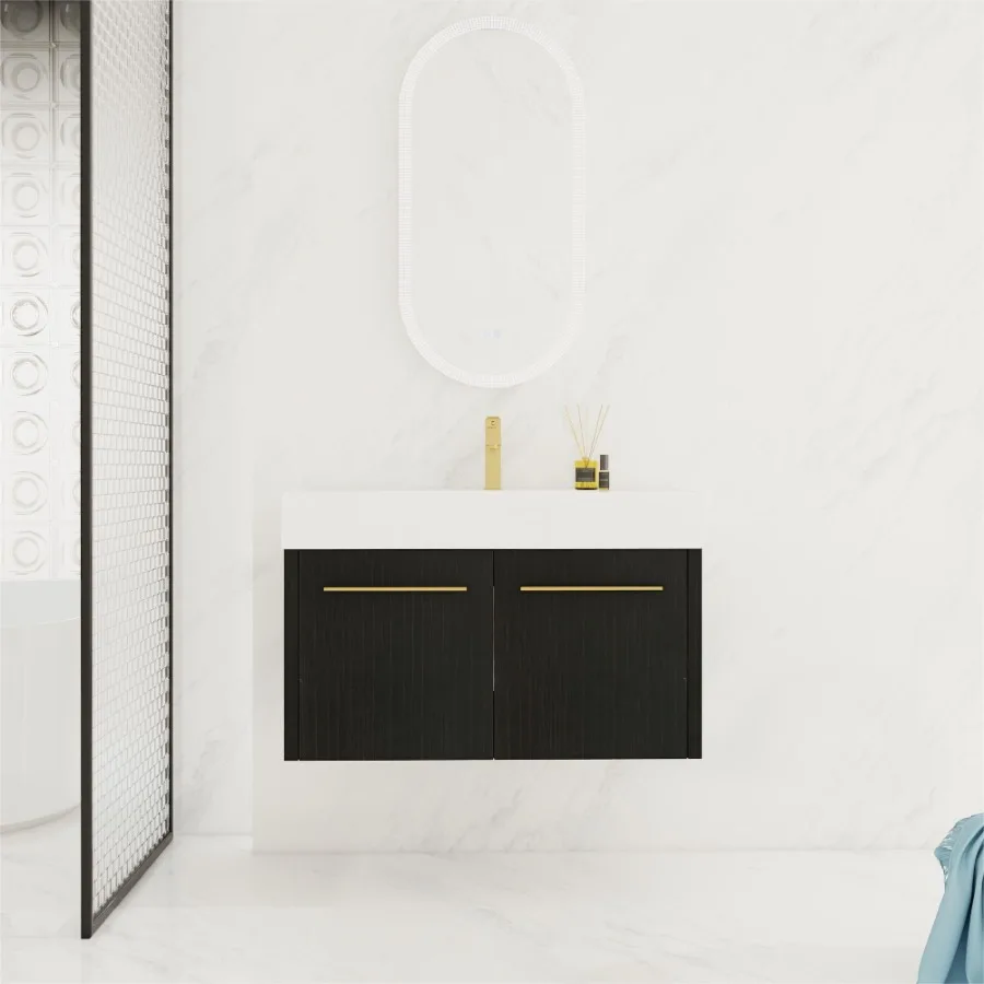 

36 Inch WallMounted Bathroom Vanity with Sink Thick Edged Resin Basin KDPackage