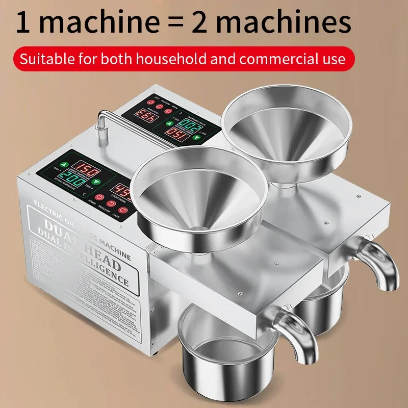 B02S Dual-Head Oil Press Machine Cold Press/Hot Press 304 Food-Grade Stainless Steel 2X Faster Oil Extraction For Peanut/Sesame