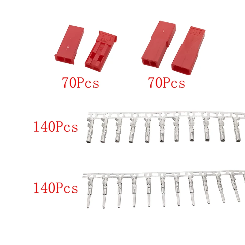 420Pcs/Box JST SYP 2 Pin 2.54mm Pitch Male Female Housing Red Plug Shell Connector Crimp Terminals Kit for RC Toys Battery LED