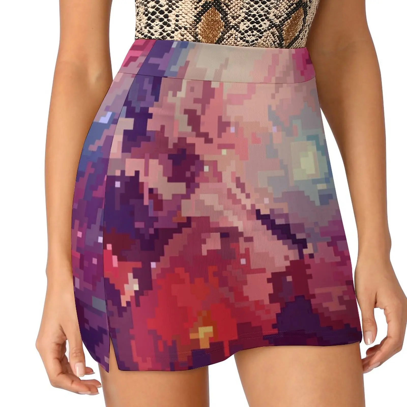 Two Women's skirt With Hide Pocket Tennis Skirt Golf Skirts Badminton Skirts Running skirts Space Pixel Pixel Art Galaxy Galaxy