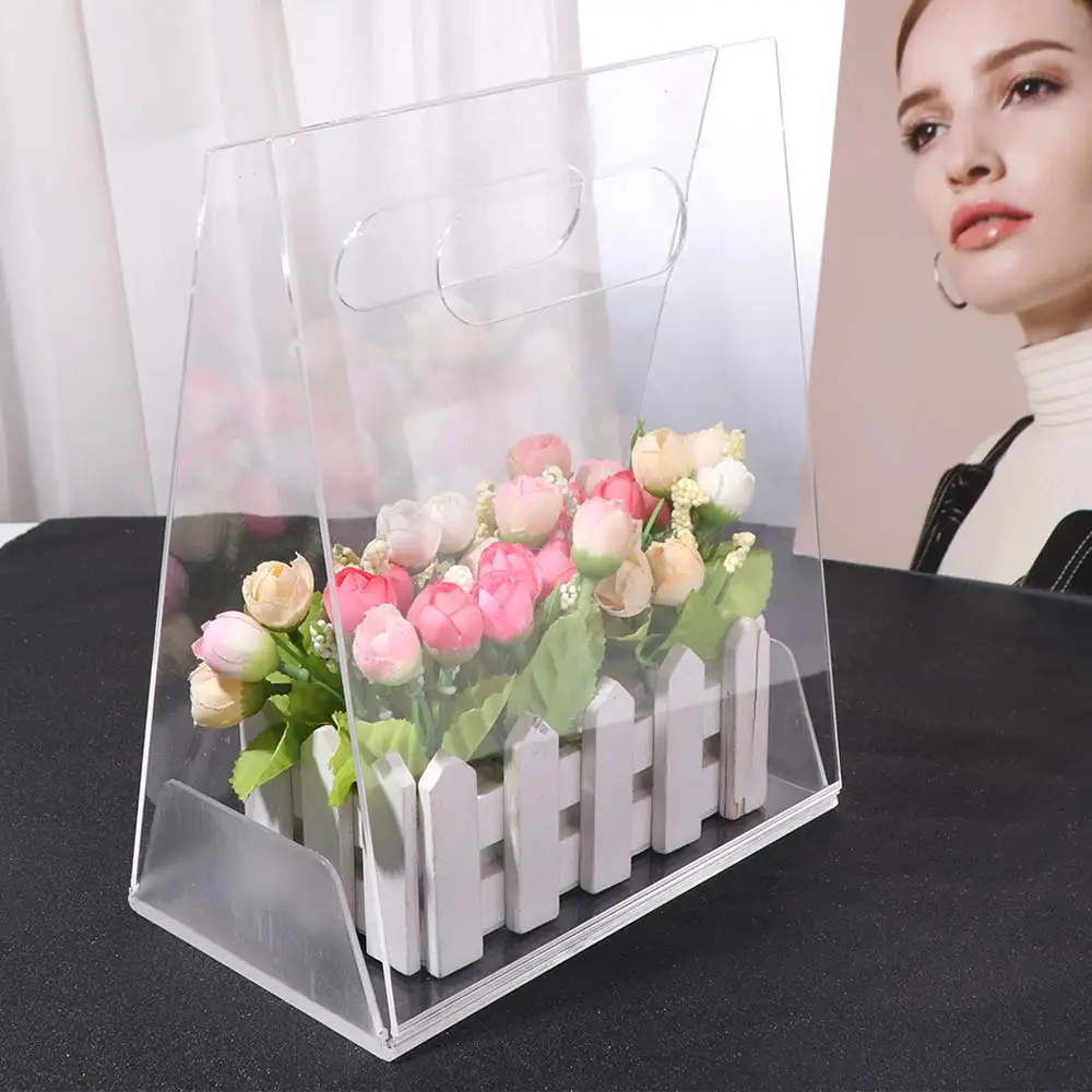 

Прозрачная акриловая коробка для цветов, многоразовый упаковочный материал, сумка для букетов, портативная сумка-переноска, сумка для цветов, упаковка для цветов