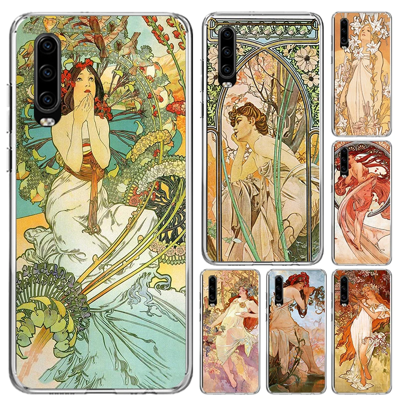 Alfons Mucha Primavera Phone Case for Huawei P40 P30 P20 P10 Pro Mate 20 10 Lite P Smart Z Y5 Y6 Y7 Y9S Soft Funda Print Shell