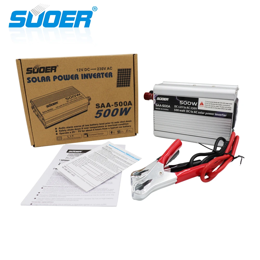 Suoer SAA-500A 500w 1000w 2000w Car Inverter DC 12v 24v to Ac 110v 220v Modified Sine Wave Power Inverter