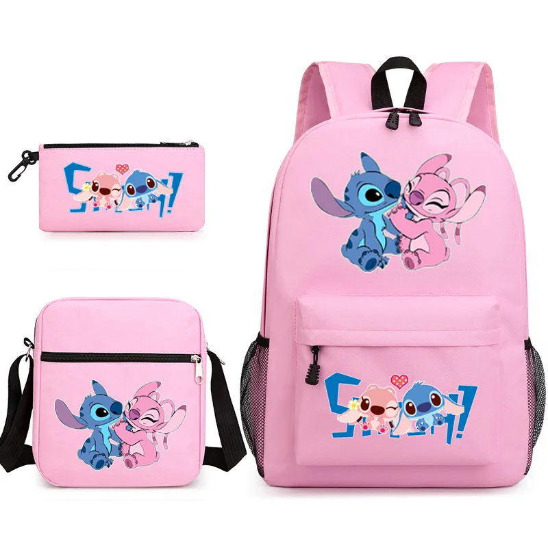 MINISO-Mochila deportiva de Lilo & Stitch para niños, estuche de lápices con estampado de dibujos animados, bolso de hombro para niños y niñas,