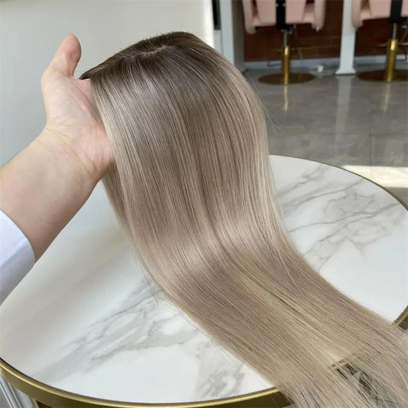 

Ash Blonde Lace Frontal Wigs 13x4 Hd Transparent Synthetic Woman Wigs Ombre Light Brown Highlights Lace Top Straight Wig Sale