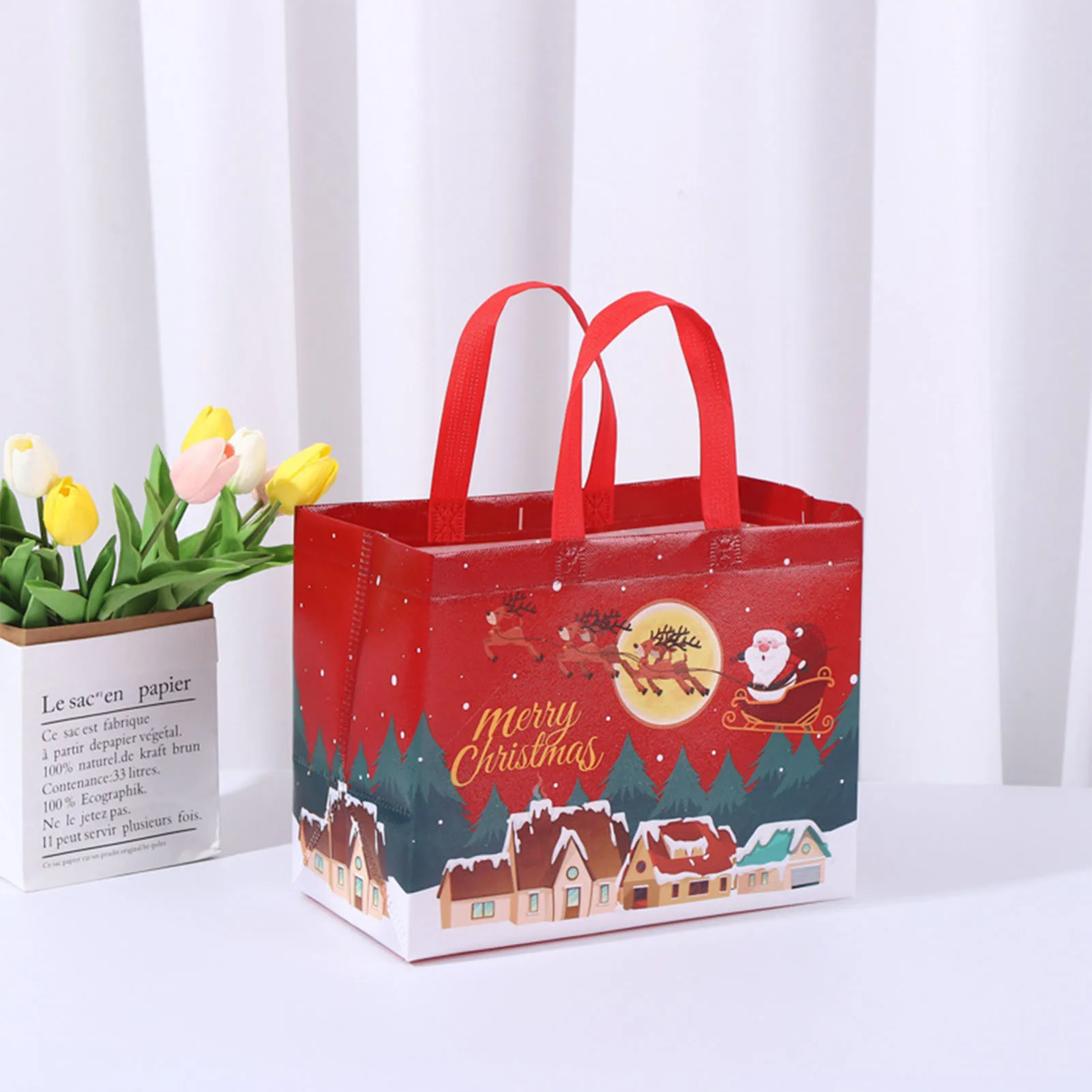 Merry Christmas Candy Bag Lovely Soft Durable Holiday Theme Bag for Daily Use Shopping School