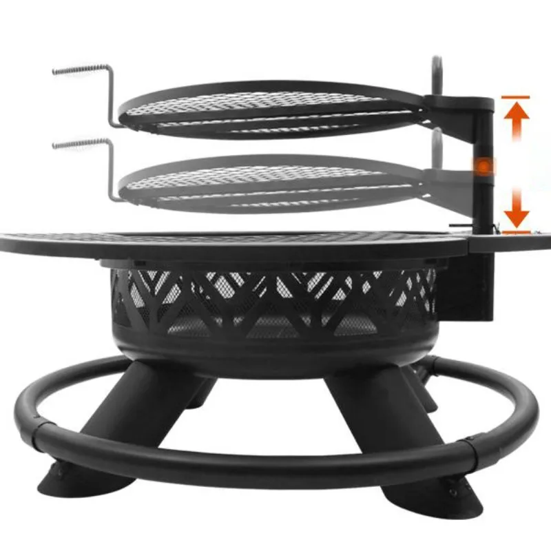 

2026 Factory Direct Sales 2 In 1 Multifunctional Garden Barbecue Stand Log Crossweave Fire Pit With Bbq Grill