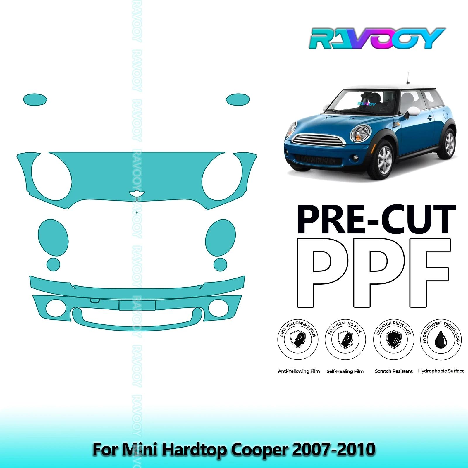 

Car Front Kit Clear Bra Precut PPF Paint Protection Film For Mini Hardtop Cooper 2007-2010