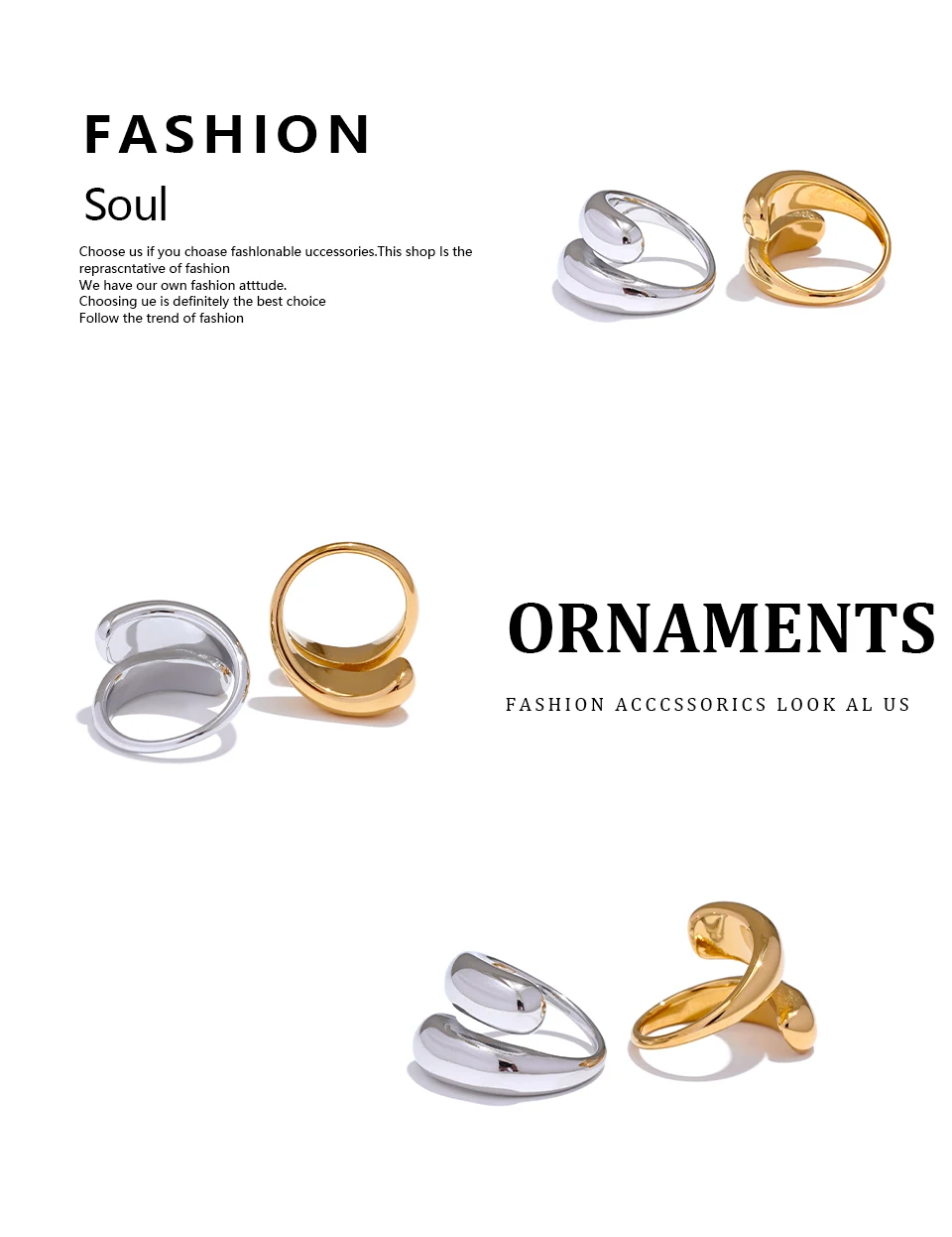 Yhpup Chic Einzigartiger, ungewöhnlicher Ring aus Edelstahl, wasserabweisend, 18 Karat PVD-beschichtet, schlicht, schlankes Metall, Modeschmuck, Bijoux-Geschenk – Detail 2