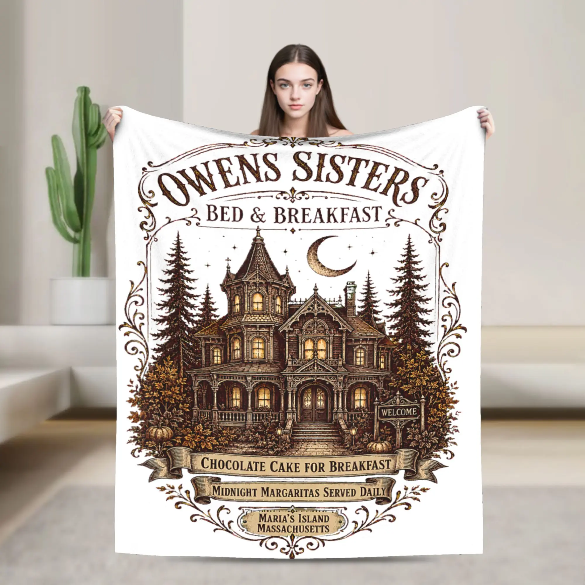 Vintage Witch Sisters Bed and Breakfast Halloween Blankets Practical Magic Wool Funny Throw Blankets for Home Restaurant  Winter