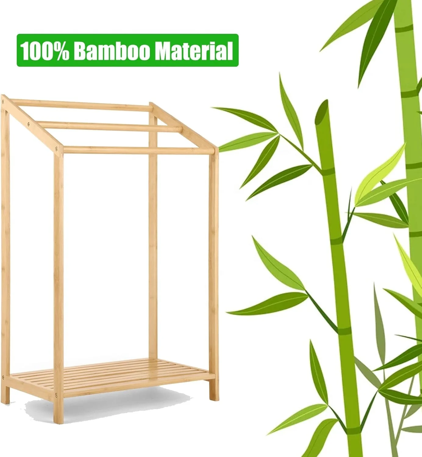 HYNAWIN Freestanding Bamboo 3-Tier Towel Rack Beach Poolside Storage Shelf Hand Laundry Bath Towel Bottom Organizer Coat Stand