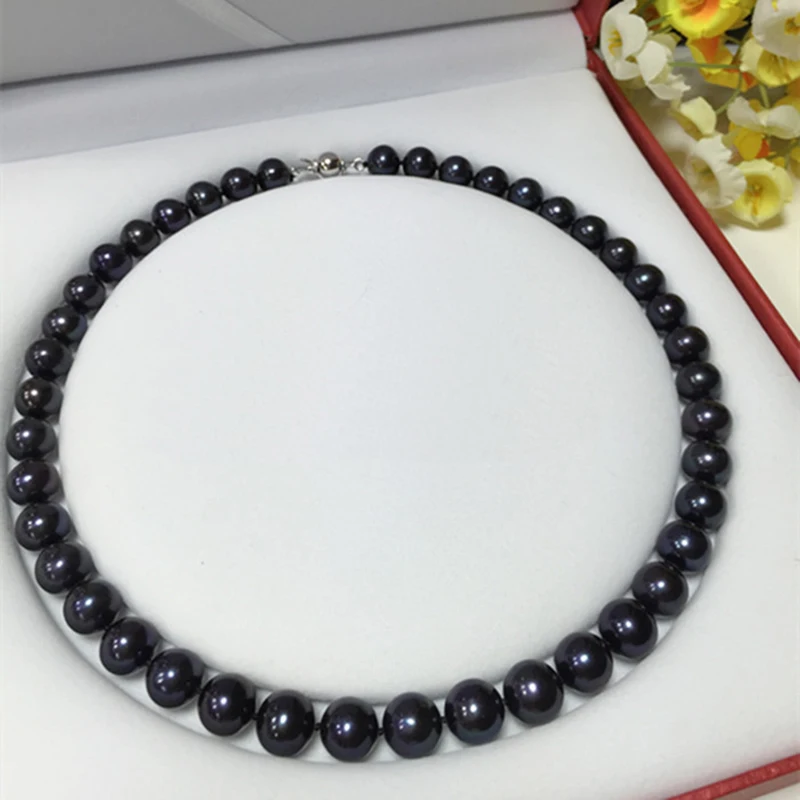 HOOZZ.P 10-11mm AAA Quality Fine Jewelry Necklace With Black Pearls Fashion Gifts For Anniversary Mother Lover Real 925 Silver