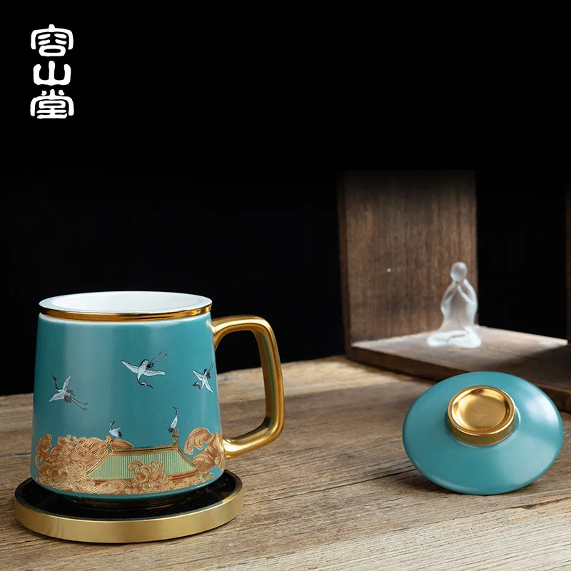 Palace Style Conference Tea Cup Separator Rongshan Hall Ruihe Picture Ceramic Office Lid Filter Mug Water Drinkware Kitchen Bar