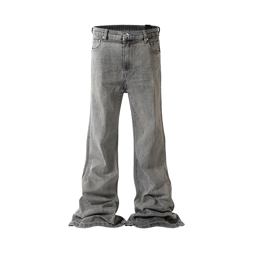 Ro Style Ribbons Wrinkled Wshed Mens Gray Jeans Pants Straight Vintage Casual Baggy Denim Trousers Oversized Loose Cargos