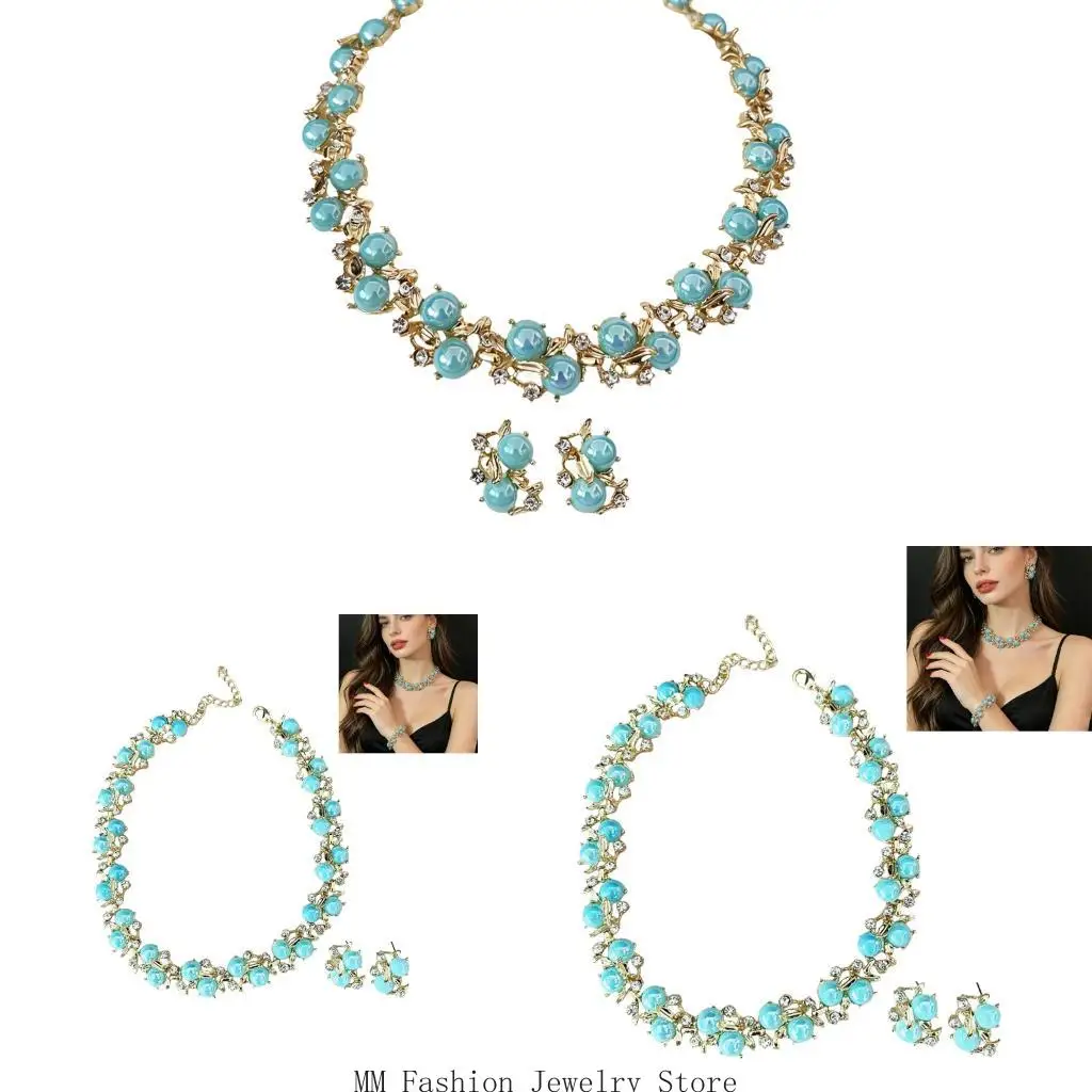 Necklace and Earrings Jewelry Set for Women with Floral D0UB