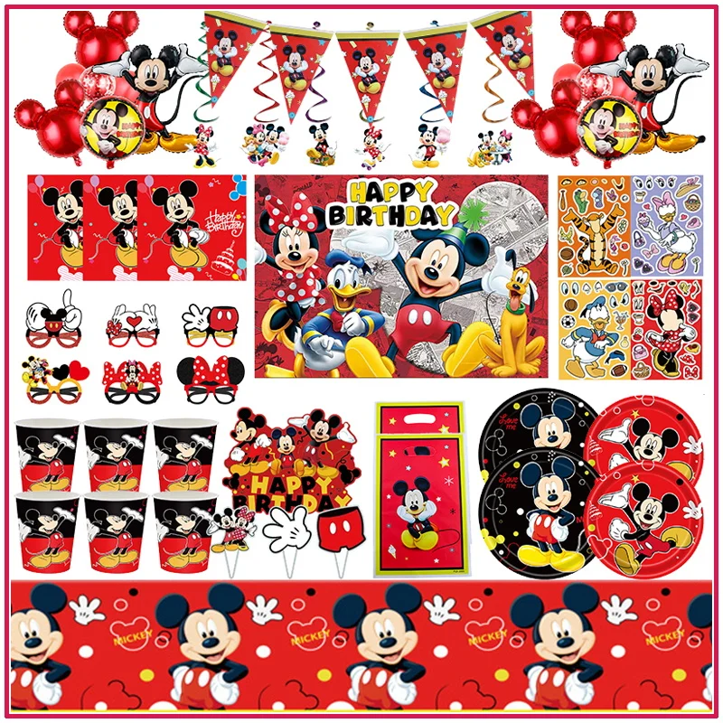 Disney Mickey Mouse Birthday Party Decorations Supplies New Mickey Paper Plates Cups Napkins Balloon DIY Event Baby Shower Kid