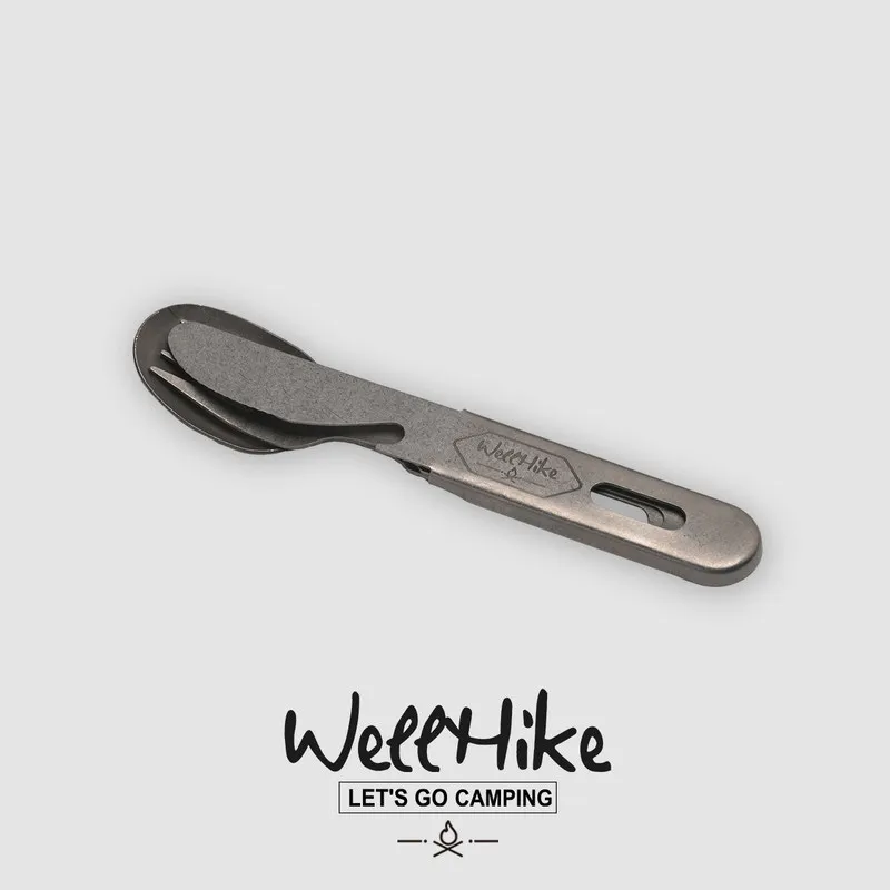 

Набор столовых приборов WELLHIKE 3 в 1 для кемпинга, портативный, в ретро-стиле, из нержавеющей стали, нож, вилка, ложка для походов, пикников, путешествий и туризма.