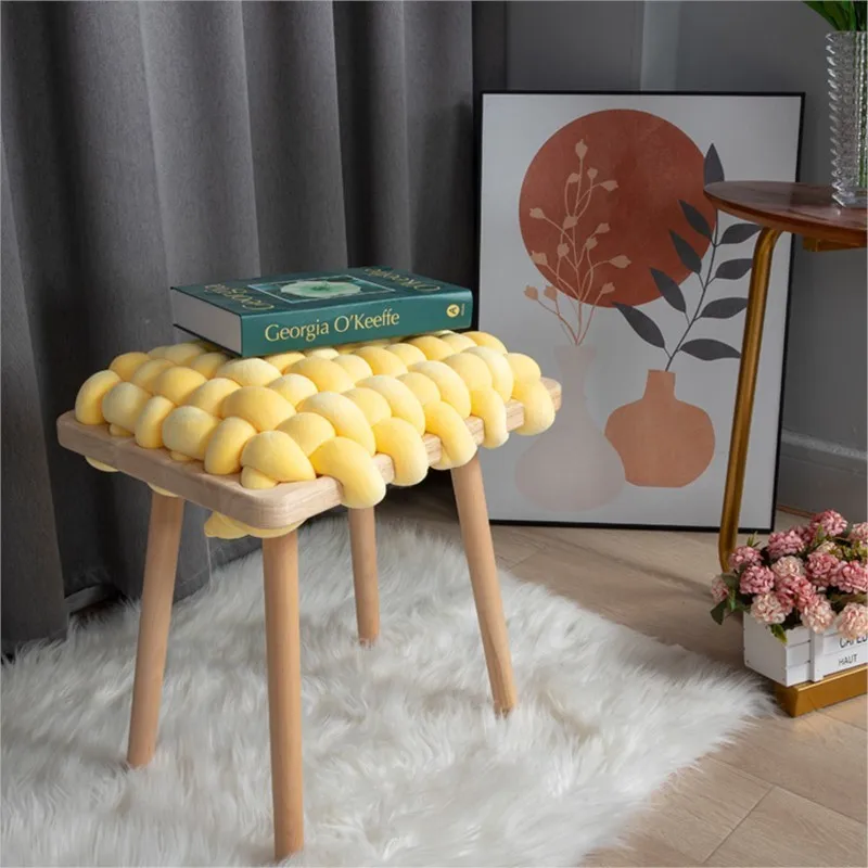 Modern Creative Light Luxury Design Solid Wood Hand Twists Stool Can Be Used For Bedroom Make Up Stool Sitting Room Dining Stool