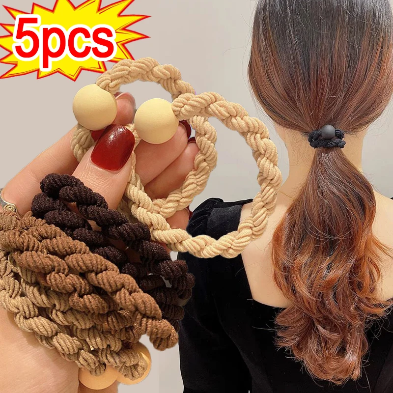 1/5pcs Korean Elastic Hair Tie Rings Simple Ornament Ponytail Holder Hair Bands Rope Scrunchie Women Girls Dough Twists Headband