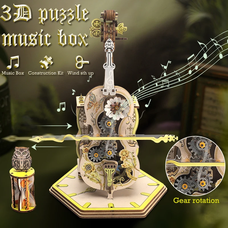 Christmas Gift 3d Magic Cello Music Box Model Kits To Build 179pcs Wooden Puzzles For Adults Hobby Birthday Kid Girl Boyfriend