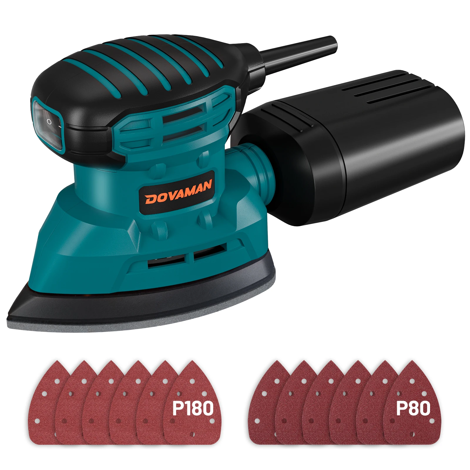 Lijadora Delta DOVAMAN DLS03A de 130 W, lijadora triangular de 12000 RPM con 12 papeles de lija, extracción de polvo doble, para madera y metal