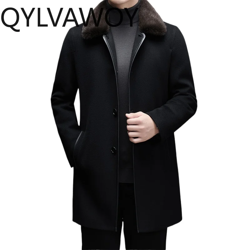 

Мужская куртка QYLVAWOY из 89% овечьей шерсти, осенне-зимняя, с кашемировым утеплителем, на гусином пуху, с отложным воротником, утолщенная, теплая, класса люкс