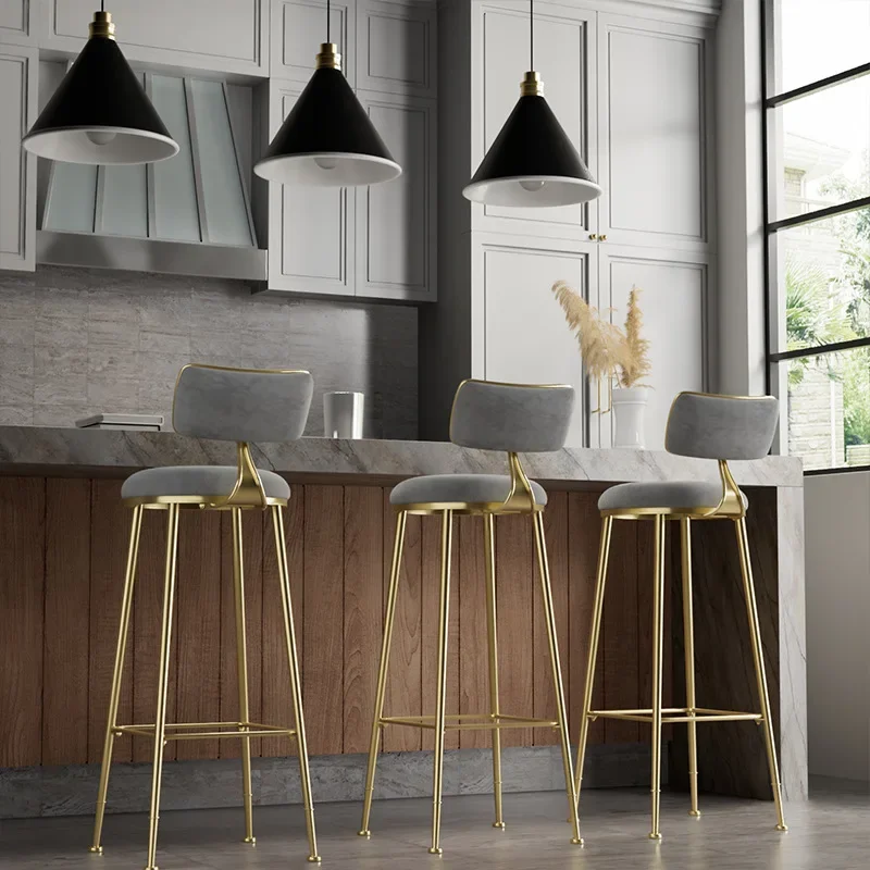 Bar Stools Furniture Restaurant Home Cheap Tall High Counter Nordic Kitchen Chairs Modern Velvet Gold Luxury Metal Bar Stools