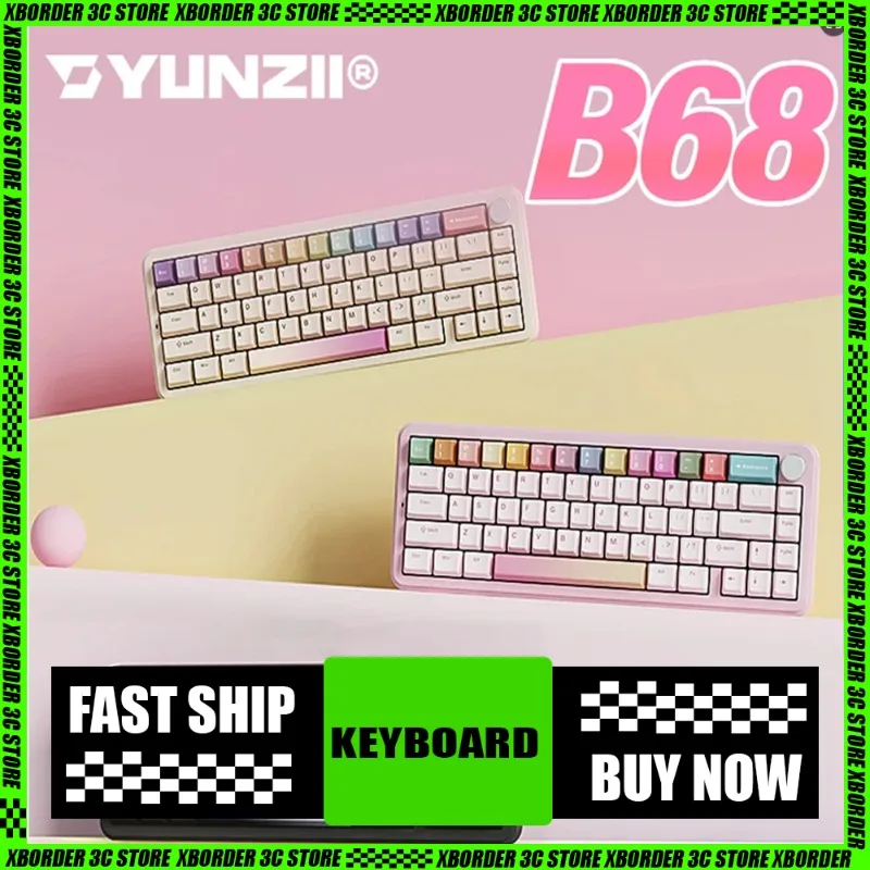 

YUNZII B68 Mechanical Keyboard 3 Mode Bluetooth Wireless Hot swappable Mechanical Keyboard Game Esports Office High Beauty Gift