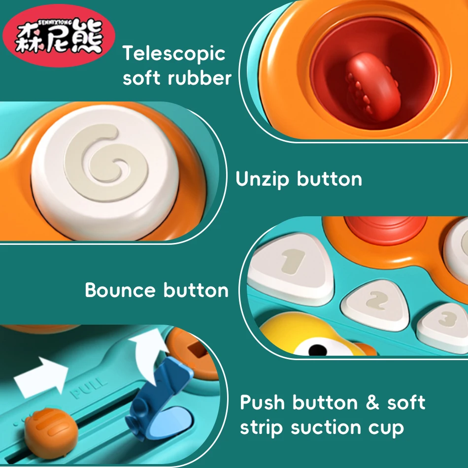 SENNIXIONG لعبة التسنين الطفل الدب النمر رائد فضاء سحب سلسلة مونتيسوري الحسية ديناصور النشاط مجلس تطوير لعبة للطفل الصغير