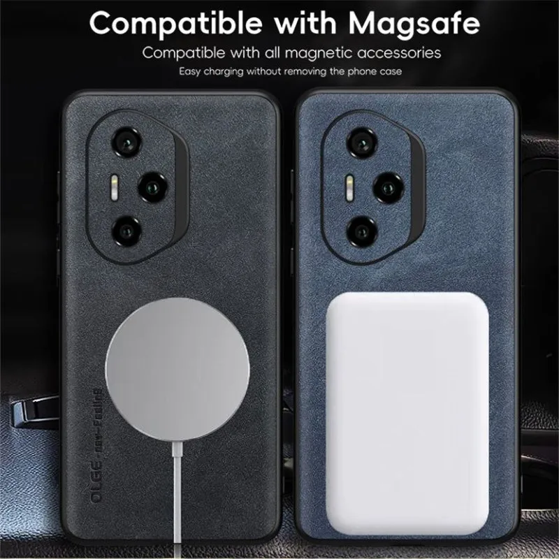 For Magsafe Wireless Magnetic Charging Case For Honor 300 Pro Ulta Cover Premium Leather Shell For Honor 200 Pro Lens Protection