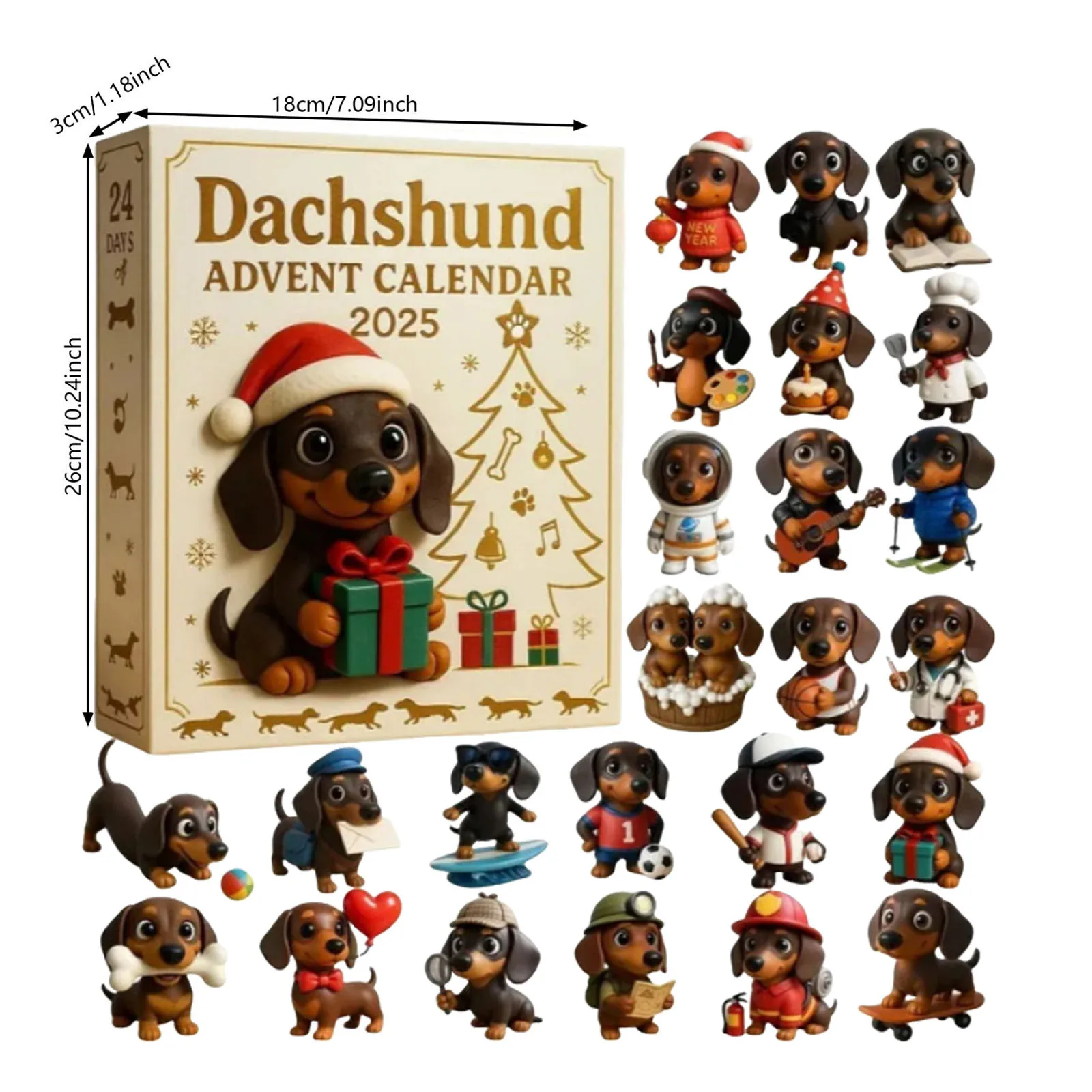 Kalendarz Adwentowy z Timerem Kontroli Deszczu 2025, 24-dniowy Kalendarz Adwentowy z Odliczaniem, z 24 Uroczyymi Zegarkami Piaskowymi dla Miłośników Psów na Boże Narodzenie, 3 Minuty