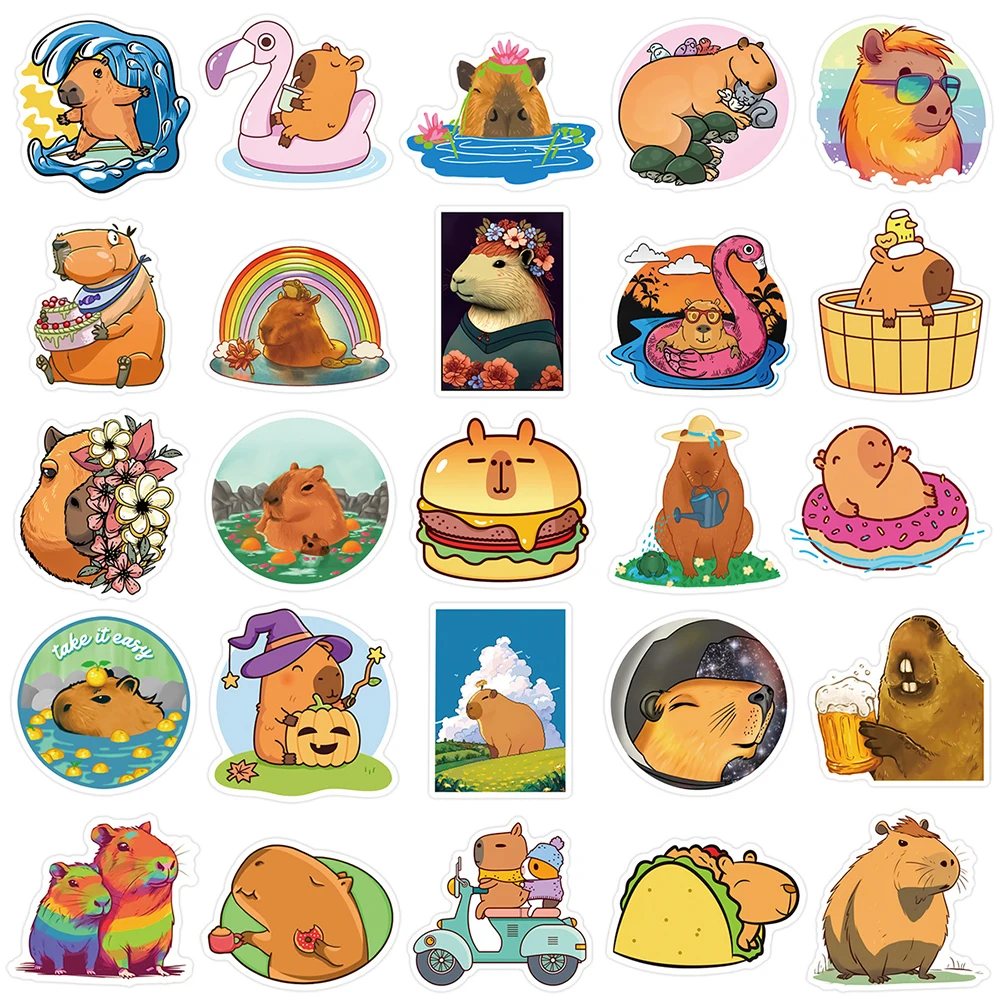 10/30/55pcs Cute Capybara Cartoon Stickers Funny Animals Graffiti Decals DIY Phone Case Skateboard Notebook Sticker for Kids Toy