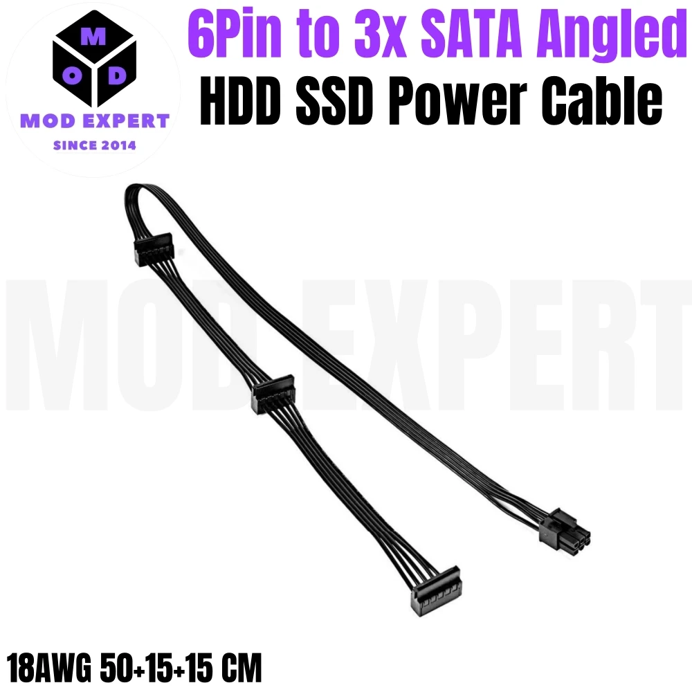

6Pin to 3x SATA Angled SSD HDD Power Cable for Corsair RM450, RM550, RM650, RM750, RM850, RM1000 PLATINUM TYPE 4 Modular Powers