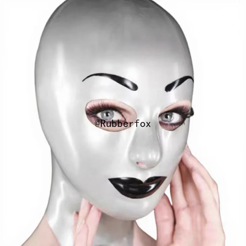 

Customized Gray Natural Latex Hood Mask Grey Sexy Women's Catsuit Mask Black Handmade Cosplay Costume