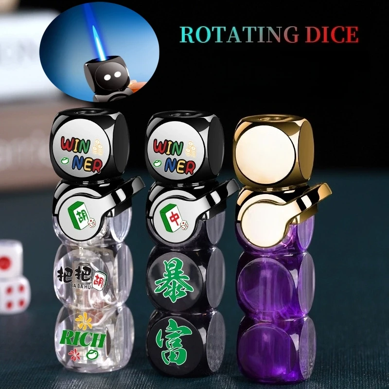 New Luminous Gyroscope Rotating Dice Inflatable Lighter Personalized Fashion Flashlight Transparent Windproof Lighter Men's Gift