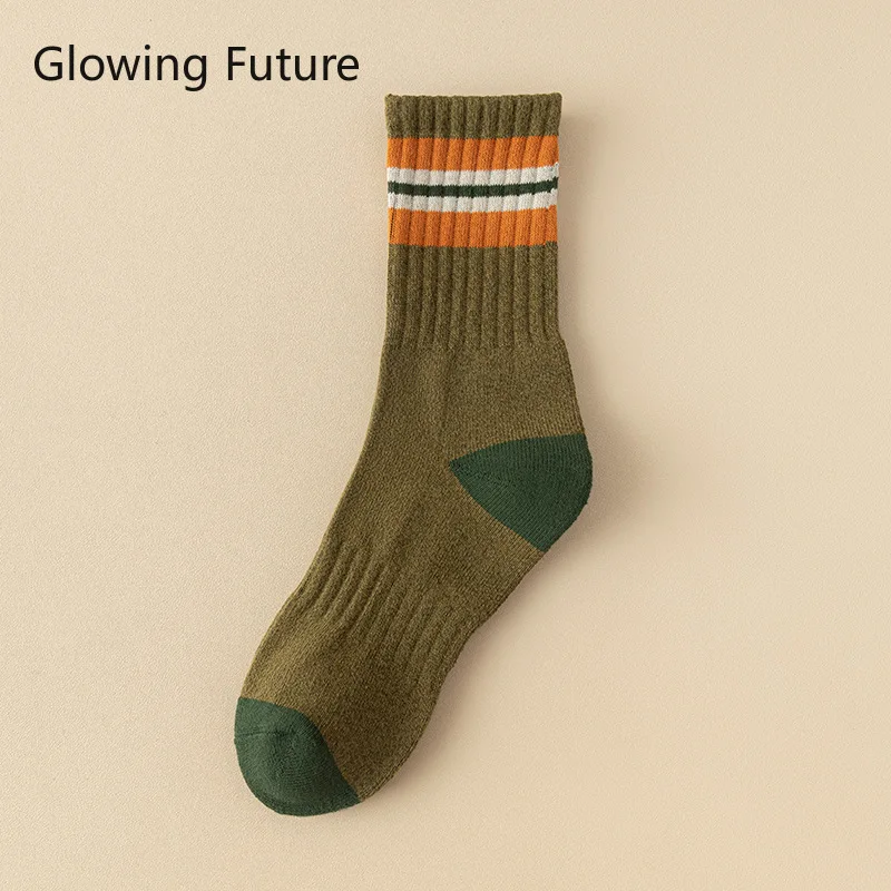 Chaussettes d'hiver en éponge pour hommes, tube moyen rayé, isolation optique en peluche, longueur moyenne, serviette astronomique, nouveau, 5 paires