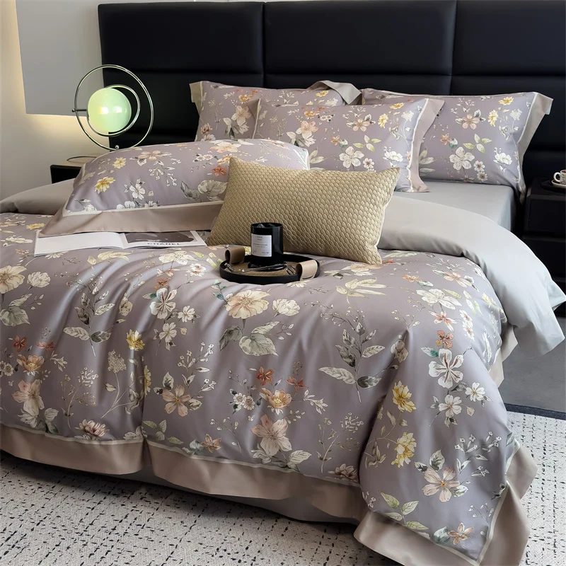 

1000TC Egyptian Cotton Flowers Print Luxury Digital Printing Bedding Set Duvet Cover Flat/Fitted Bed Sheet Pillowcases 4Pcs
