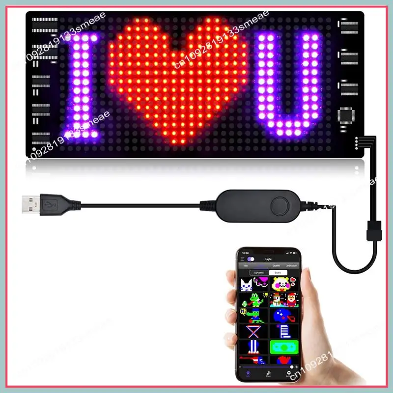 لوحة بكسل LED N94R، وحدة LED مرنة USB 5 فولت، شاشة عرض رسوم متحركة نصية تمرير RGB، تطبيق بلوتوث، 16X64 LED 9.2X37.2 سم متينة