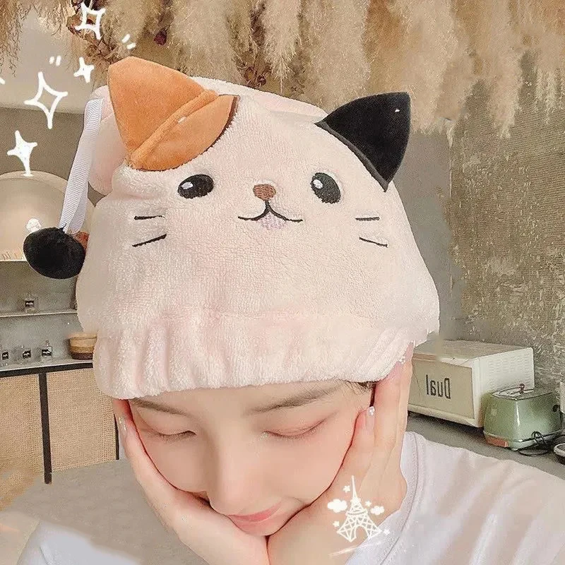 Cute Cat Kitten Kid Hair Turban Quick Dry Bath Hair Drying Towel Head Wrap Hat Cap Bathing Tool Cat Ears Pattern Hooded Towels