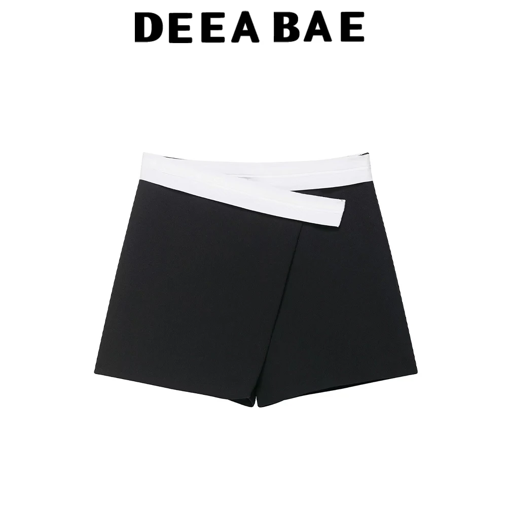 

DEEABAE Summer new women's high waisted A-line mini shorts with contrasting color splicing waist and double breasted skirt pants