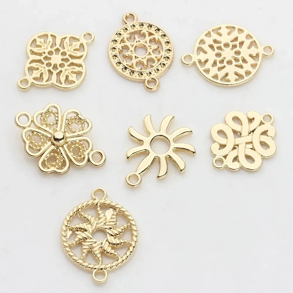 10 sztuk kolczyki w kolorze złotym wisiorek złącza kwiat pusty wisiorek kwiatowy Charms Diy bransoletka kolczyki elementy do wyrobu biżuterii — zdjęcie 4