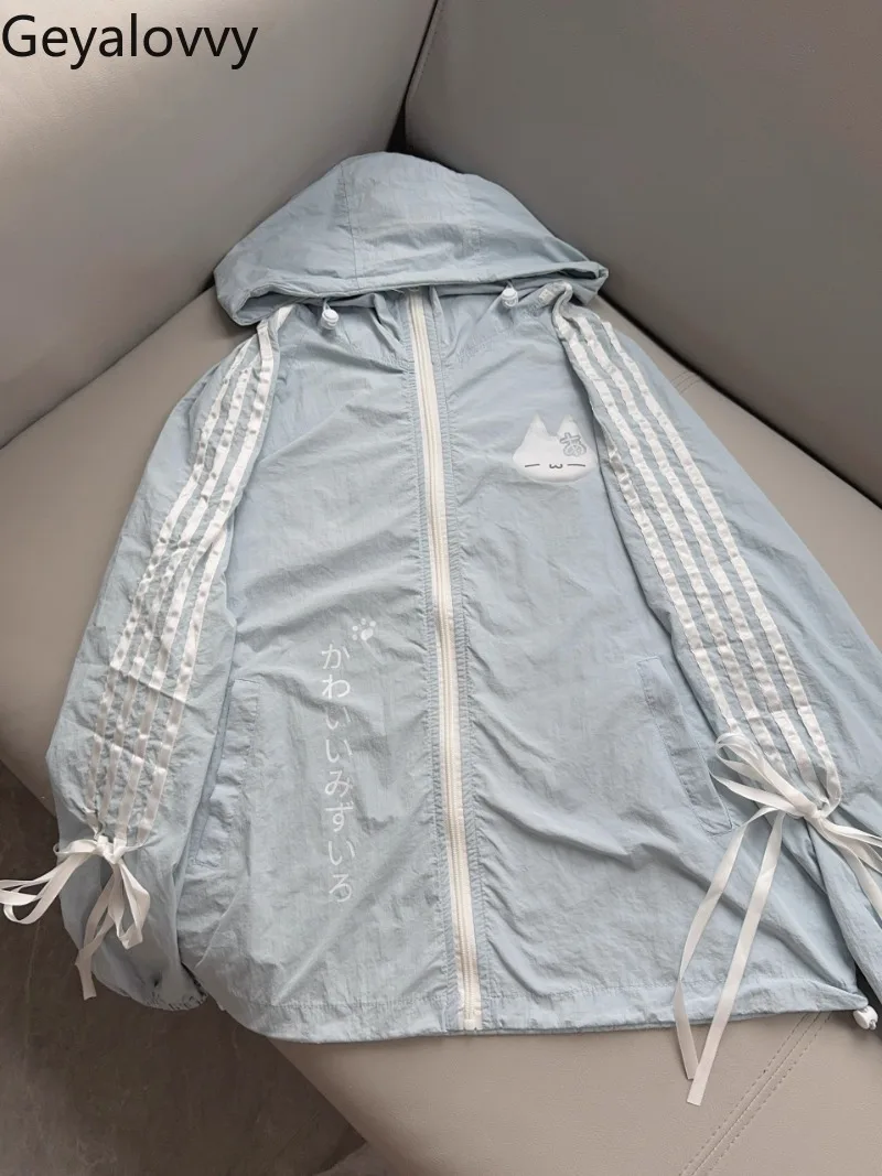 

Original Design Summer Hooded Bow Lace-up Sunscreen Clothes Sweet and Cute Girls Versatile Water Color Long-sleeved Loose Coat
