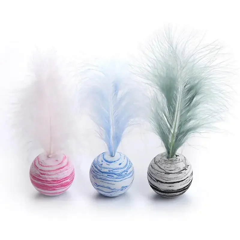 Cat Toy Ball Feather Funny Cat Toy Star Ball Plus Feather Foam Ball Throwing Toys Interactive Plush Toys Pet Supplies  Toy